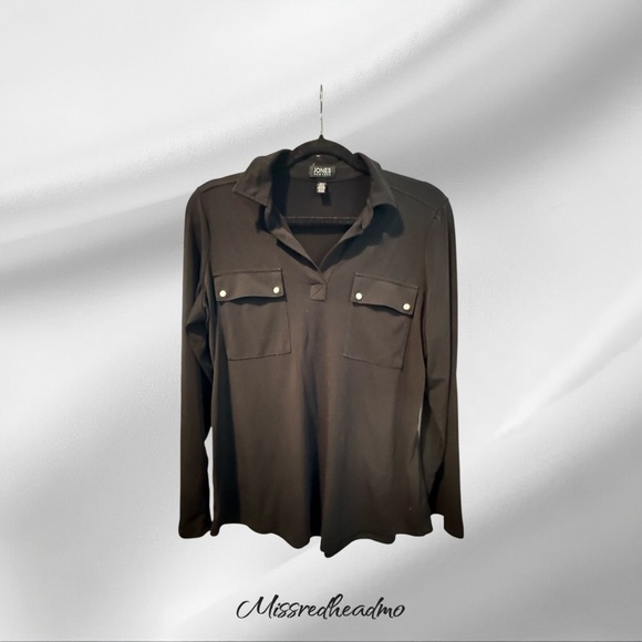 Jones New York Black Shirt with Button Accents - Picture 1 of 6